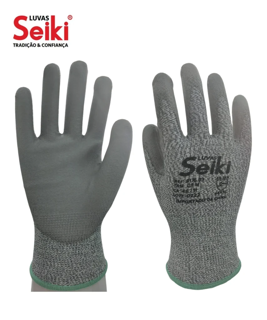 Luva de segurança tricotada com HPPE e banho de PU. Marca Seiki CA 46131 - Referência 8116.03