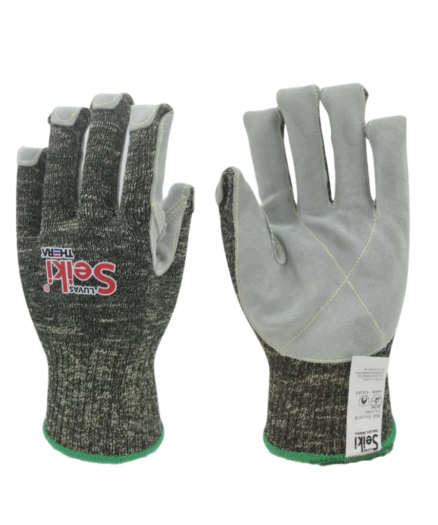 Luva de segurança, confeccionada com fios de aramida, aplicação raspa na palma e face palmar dos dedos punho com lastex e acabamento em overloque. Marca Seiki CA 50961 - Referência 3510.00