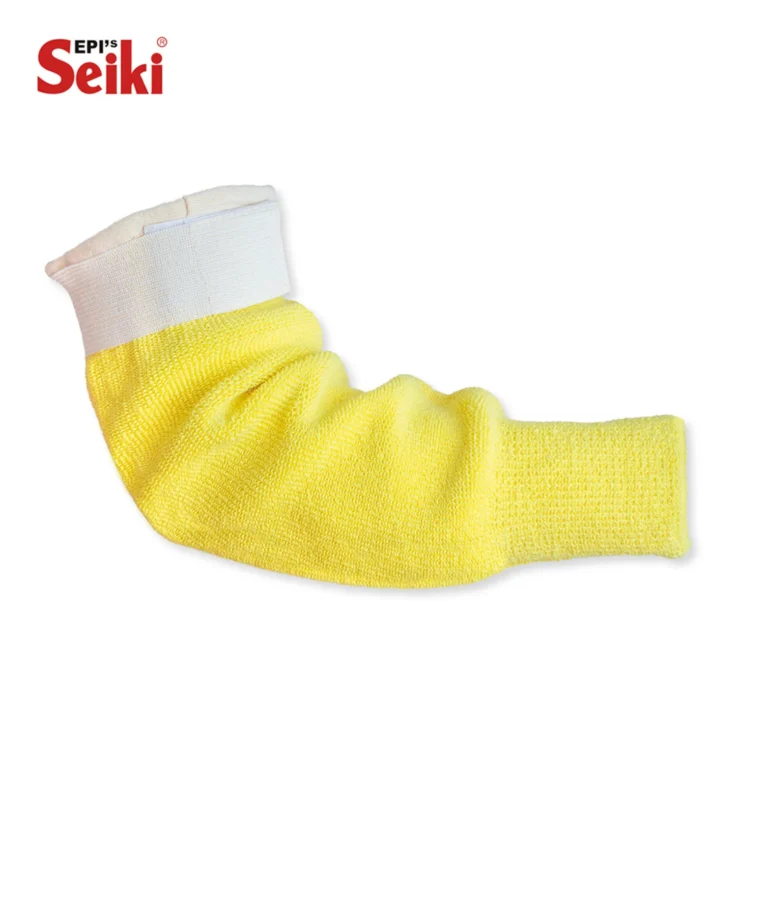 Mangote de segurança confeccionado com quatro fios de aramida, modelo grafatex, com acabamento em overloque, punho com lastex e elástico, com velcro na parte superior para ajuste. Marca Seiki CA 39060 - Referência 3381.40