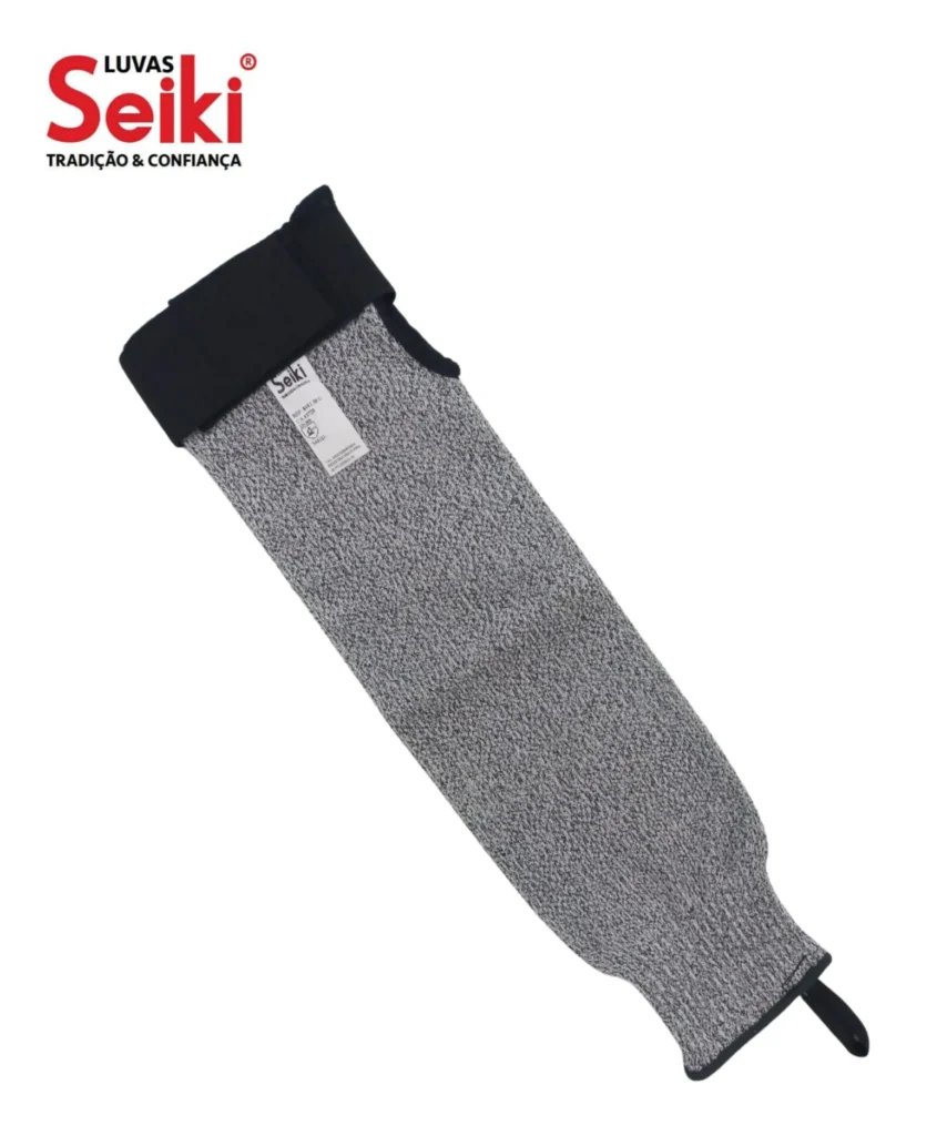 Mangote de segurança confeccionado com 2 fios de composto de polietileno com fibra de vidro, punho com lastex e acabamento em overloque. Marca Seiki CA 45728 - Referência 8482.50